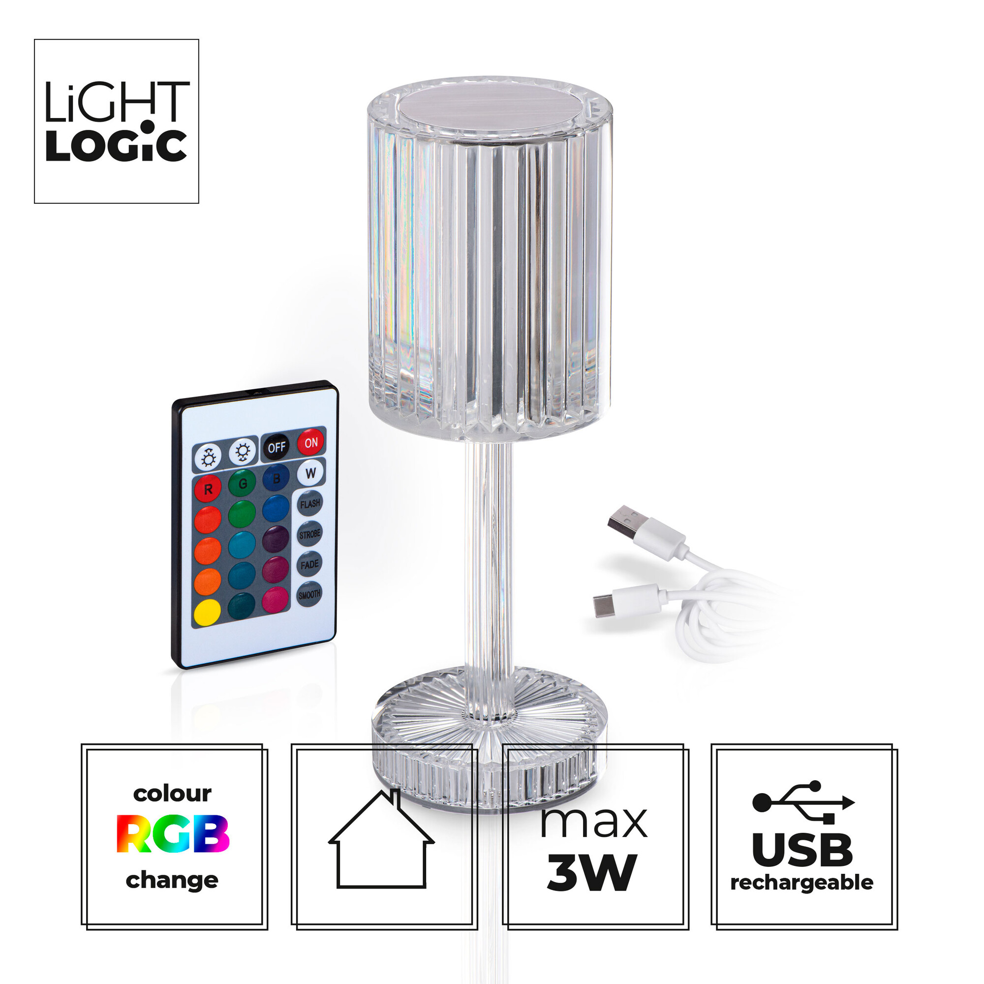 Lampka Projektor Nocna Led Lightlogic Ll Rgb W Crystal Pilot Usb Inna